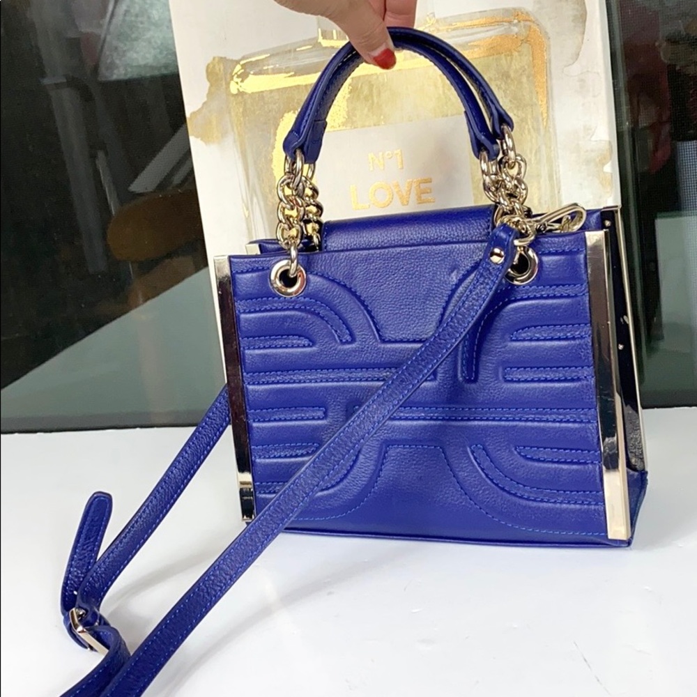 HEIRLOOM Blue Logo Embossed Leather Structured Bag